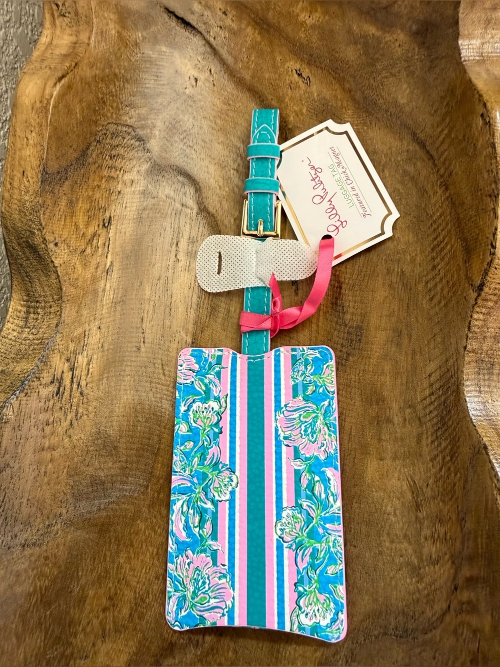 Lilly Pulitzer Floral Stripe Luggage Tag - Turquoise, Pink & White